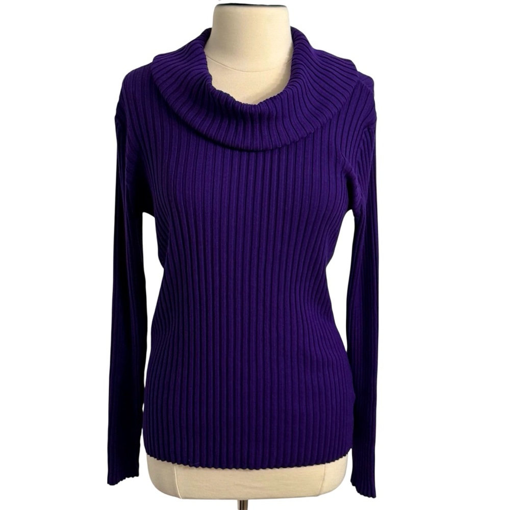APT.9 Women's Long Sleeve‎ Ribbed Cowl Neck Pull-Over Sweater, Purple, Size XL